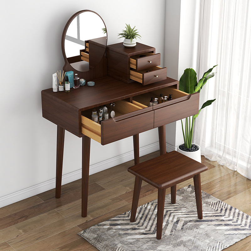 1/4-Drawer Wooden Vanity Makeup Table Set Vanity Stool - 53.15" H Makeup Vanity & Mirror & Stools 31"L x 16"W x 53"H Nut-Brown Clearhalo 'Bedroom Furniture' 'furn' 'furn_makeup_vanities' 'Furniture' 'Makeup Vanities' 'makeup_vanities' 5731518