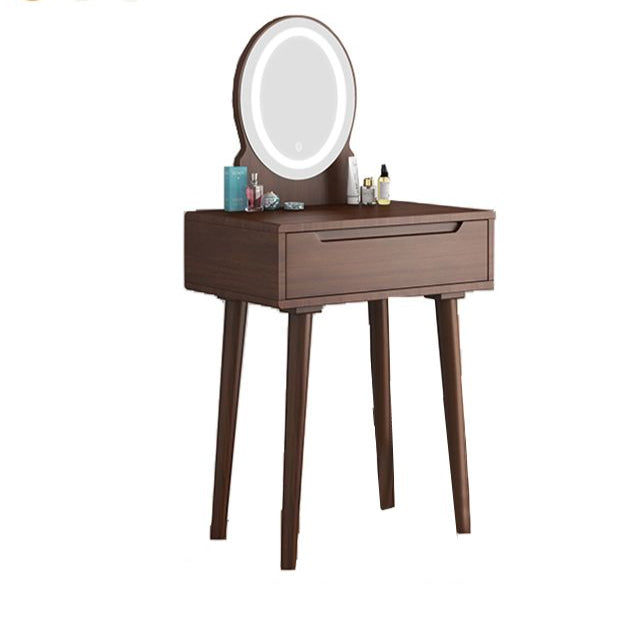 1/4-Drawer Wooden Vanity Makeup Table Set Vanity Stool - 53.15" H Makeup Vanity & Mirror & Stools 24"L x 16"W x 53"H Nut-Brown Clearhalo 'Bedroom Furniture' 'furn' 'furn_makeup_vanities' 'Furniture' 'Makeup Vanities' 'makeup_vanities' 5731522