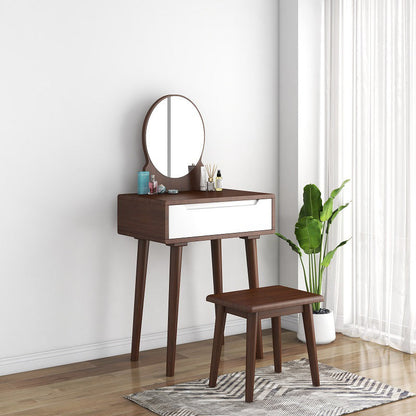 1/4-Drawer Wooden Vanity Makeup Table Set Vanity Stool - 53.15" H Makeup Vanity & Mirror & Stools 24"L x 16"W x 53"H Walnut White Clearhalo 'Bedroom Furniture' 'furn' 'furn_makeup_vanities' 'Furniture' 'Makeup Vanities' 'makeup_vanities' 5731529
