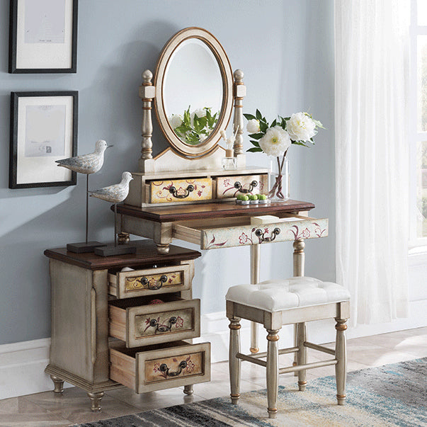 Victorian Wood Vanity Table with Mirror and Stool 15.75" D Vanity Table Set Clearhalo 'Bedroom Furniture' 'furn' 'furn_makeup_vanities' 'Furniture' 'Makeup Vanities' 'makeup_vanities' 5731548