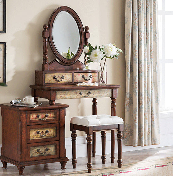 Victorian Wood Vanity Table with Mirror and Stool 15.75" D Vanity Table Set Clearhalo 'Bedroom Furniture' 'furn' 'furn_makeup_vanities' 'Furniture' 'Makeup Vanities' 'makeup_vanities' 5731549