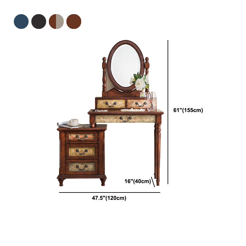 Victorian Wood Vanity Table with Mirror and Stool 15.75" D Vanity Table Set Clearhalo 'Bedroom Furniture' 'furn' 'furn_makeup_vanities' 'Furniture' 'Makeup Vanities' 'makeup_vanities' 5731550