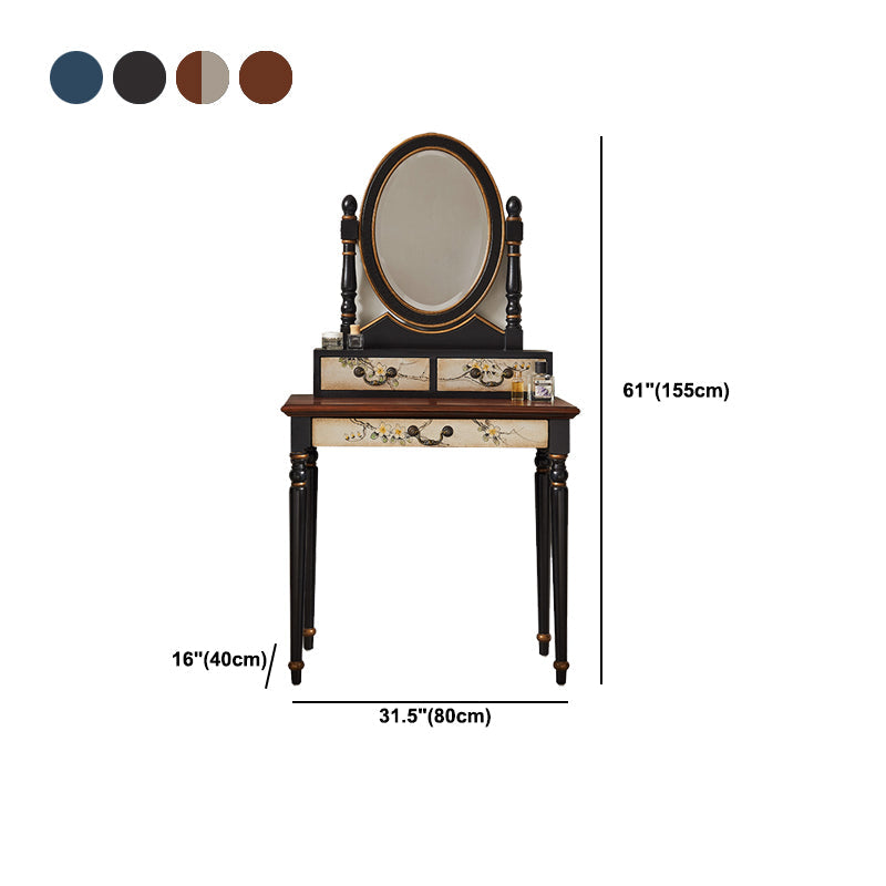 Victorian Wood Vanity Table with Mirror and Stool 15.75" D Vanity Table Set Clearhalo 'Bedroom Furniture' 'furn' 'furn_makeup_vanities' 'Furniture' 'Makeup Vanities' 'makeup_vanities' 5731553