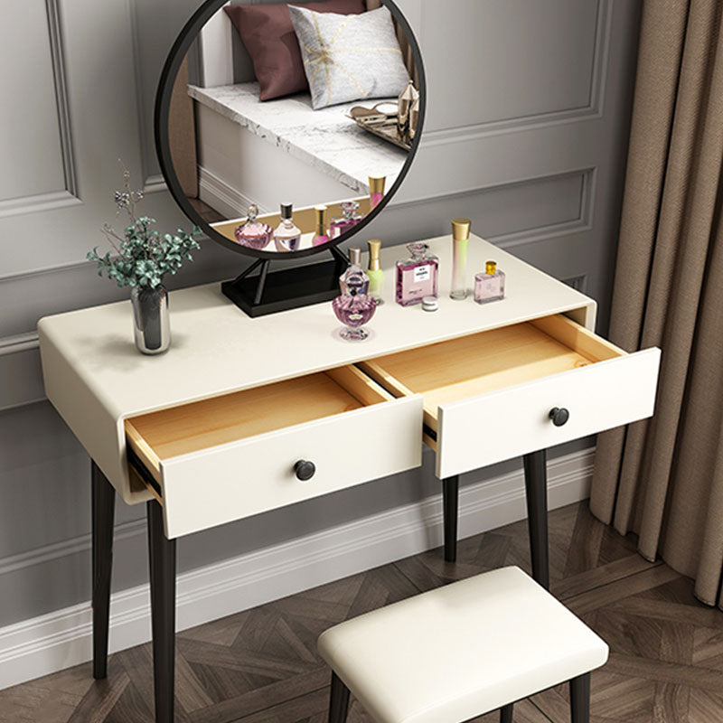 Vanité blanche contemporaine Tableau 29.53 "H Vanité Ensemble avec tabouret et miroir