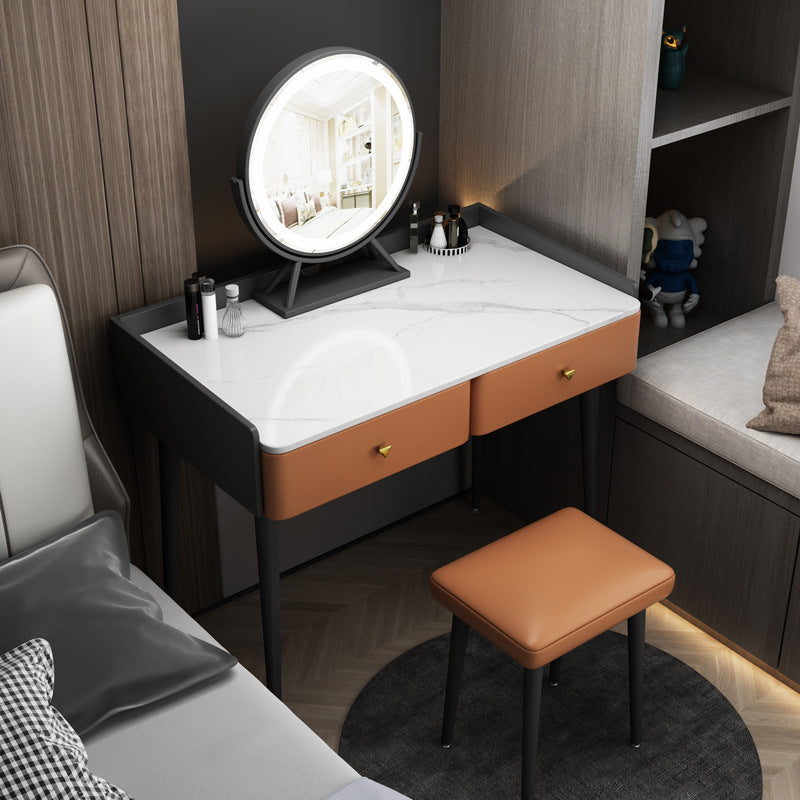 Contemporary Stone Top Make-up Vanity with 2 Storage Drawers