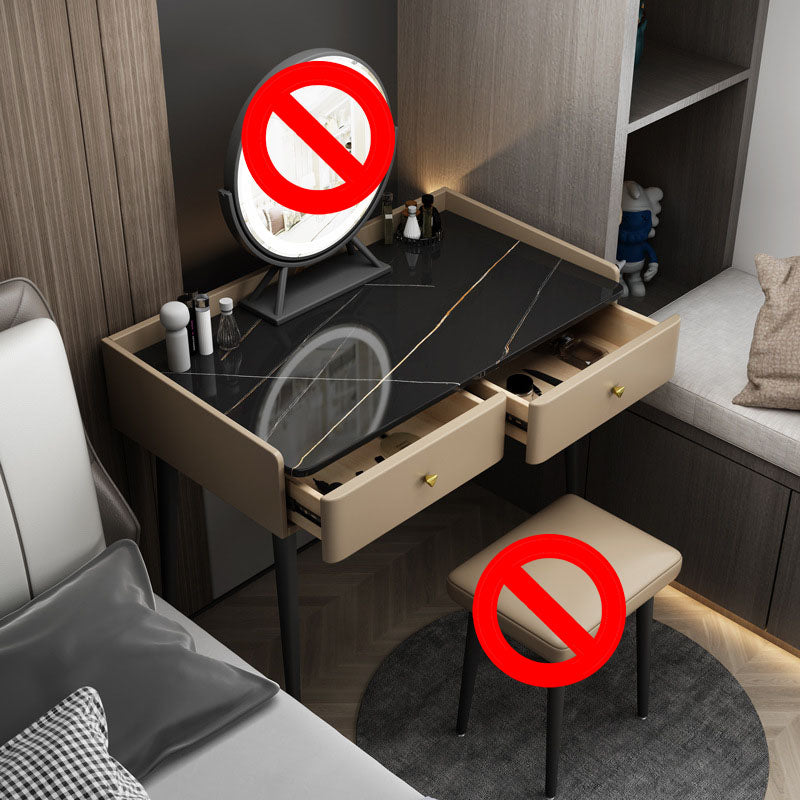 Contemporary Stone Top Make-up Vanity with 2 Storage Drawers