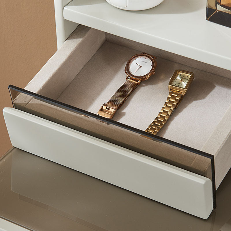 Zeitgenössischer Waschtisch Schminktisch Glass Top Eitelkeit Make -up -Tisch Set