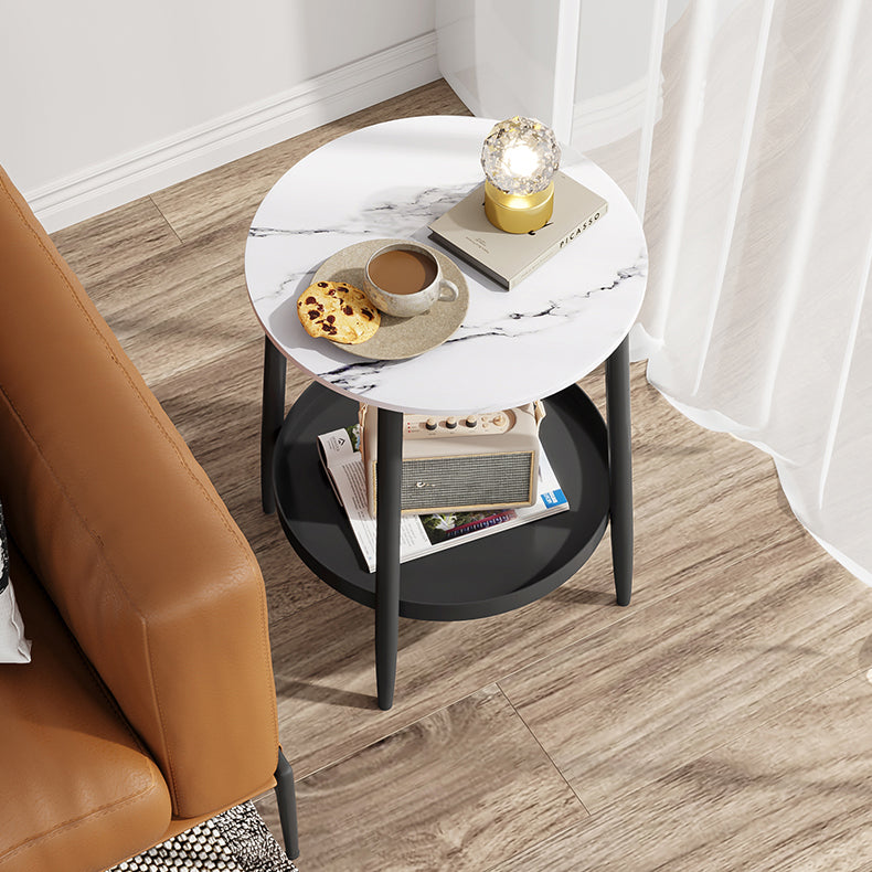 Table de nuit en pierre et en fer à rangement ouvert table de nuit