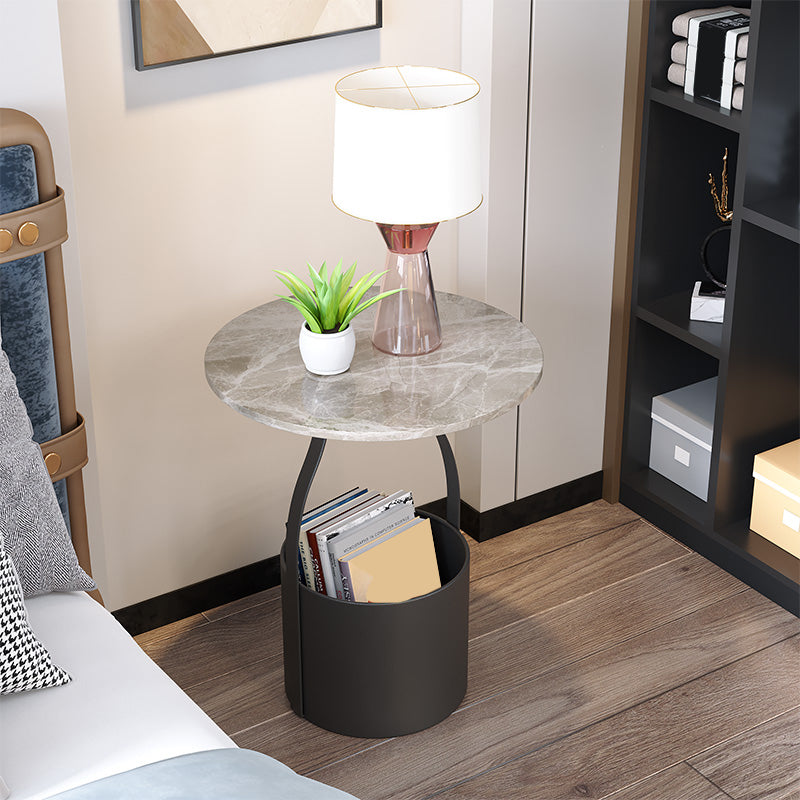 Tround Stone and Iron Night Table Open Storage Bed Fildrant 17 "H