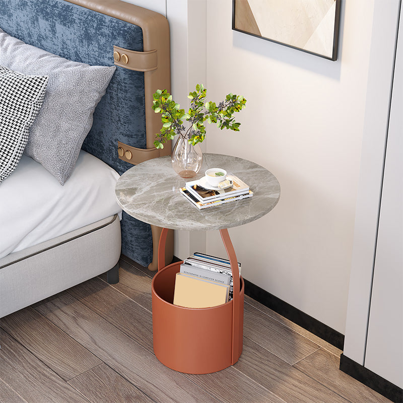 丸い石とアイアンナイトテーブルオープンストレージベッドナイトスタンド17 "H