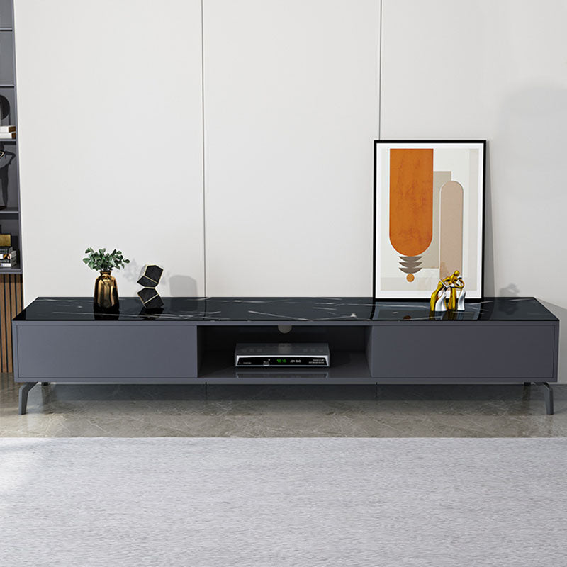 Glam Glass Top Media Console TV Stand Engineered Wood TV Console Black Clearhalo 'furn' 'furn_tv_stands_entertainment_centers' 'Furniture' 'Living Room Furniture' 'TV Stands & Entertainment Centers' 'TV Stands & Media Storage Furniture' 'tv_stands_entertainment_centers' 5731820