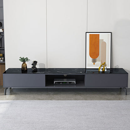 Glam Glass Top Media Console TV Stand Engineered Wood TV Console Black Clearhalo 'furn' 'furn_tv_stands_entertainment_centers' 'Furniture' 'Living Room Furniture' 'TV Stands & Entertainment Centers' 'TV Stands & Media Storage Furniture' 'tv_stands_entertainment_centers' 5731820