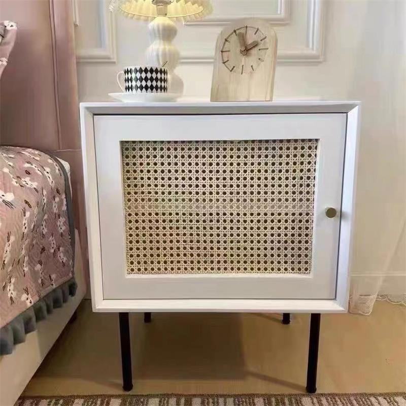 Pine et rotin table de chevet de lit contemporain armoire au chevet avec 1 porte