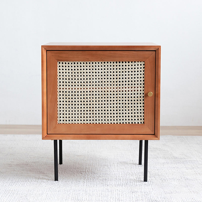 Comodino da comodino da comodino per pino e rattan con 1 porta