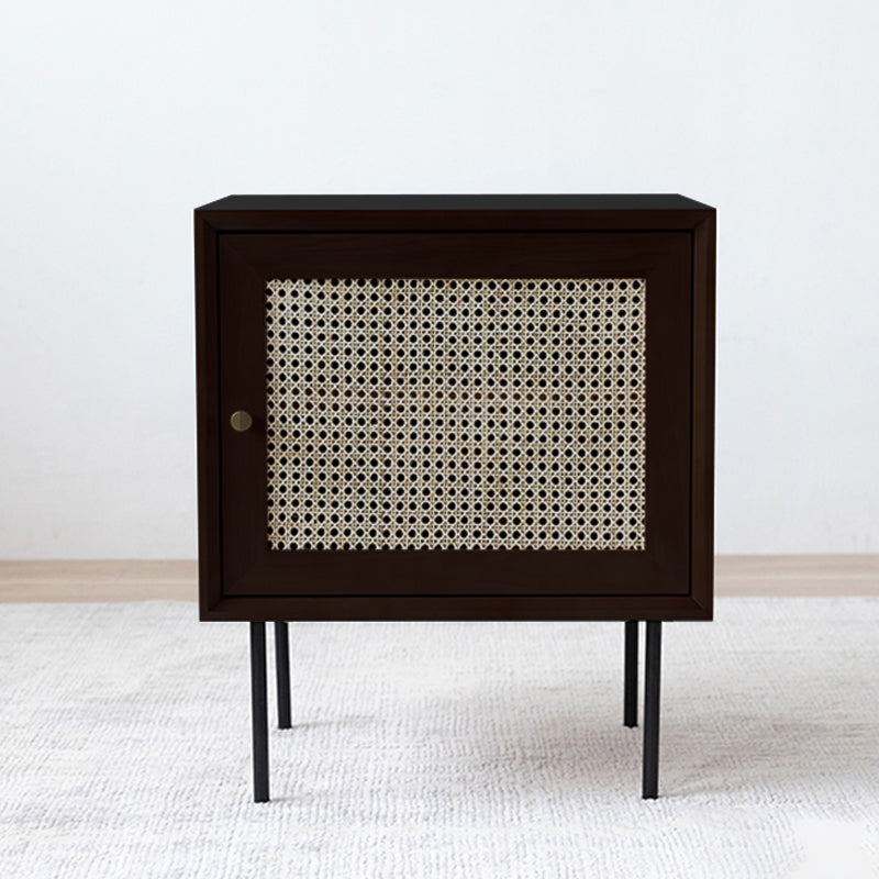 Pine et rotin table de chevet de lit contemporain armoire au chevet avec 1 porte
