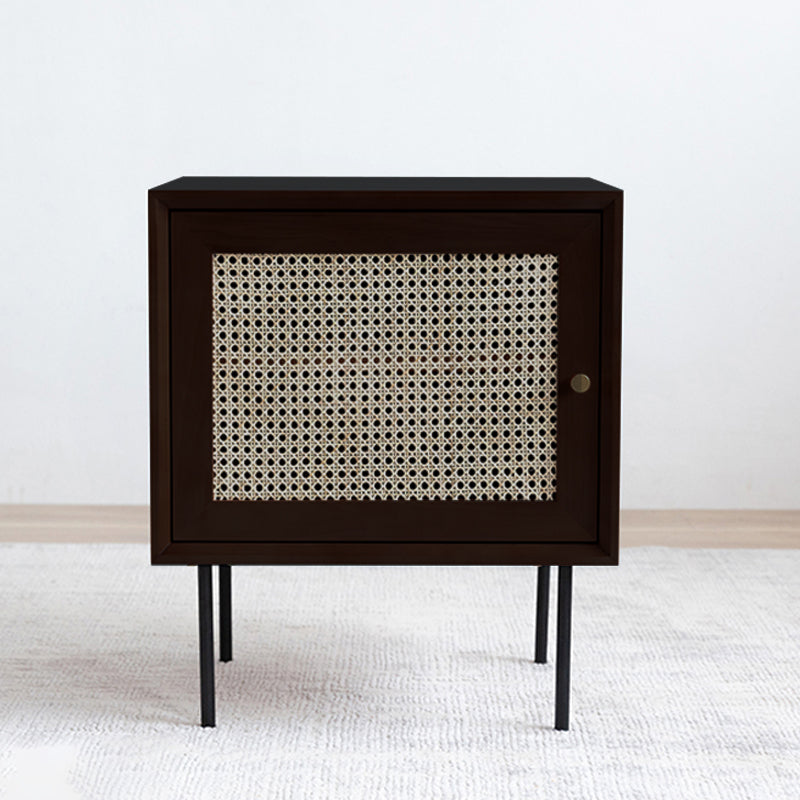 Comodino da comodino da comodino per pino e rattan con 1 porta