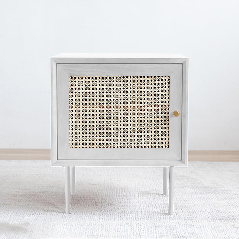 Comodino da comodino da comodino per pino e rattan con 1 porta