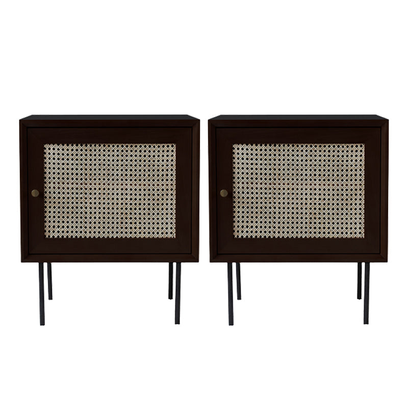 Pine et rotin table de chevet de lit contemporain armoire au chevet avec 1 porte