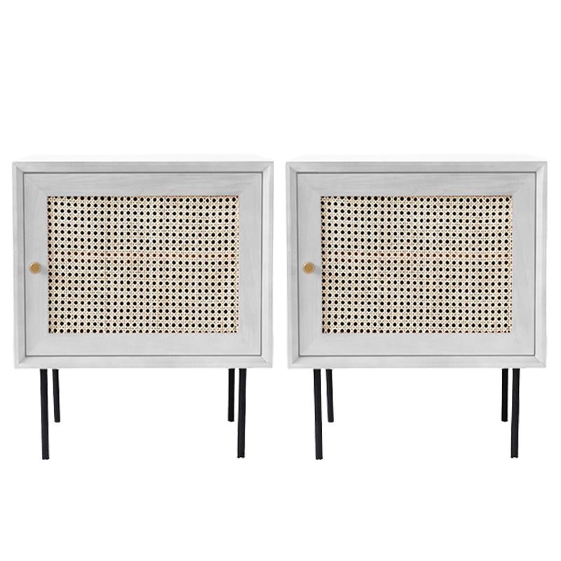 Pine et rotin table de chevet de lit contemporain armoire au chevet avec 1 porte