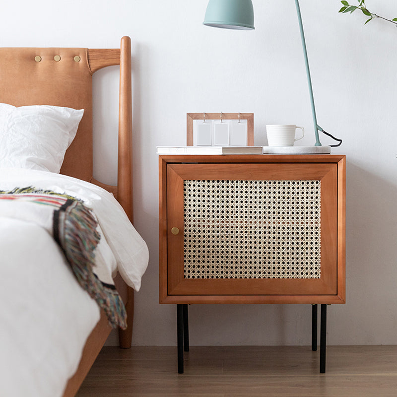 Comodino da comodino da comodino per pino e rattan con 1 porta
