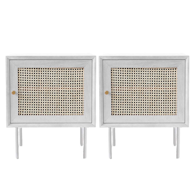 Comodino da comodino da comodino per pino e rattan con 1 porta