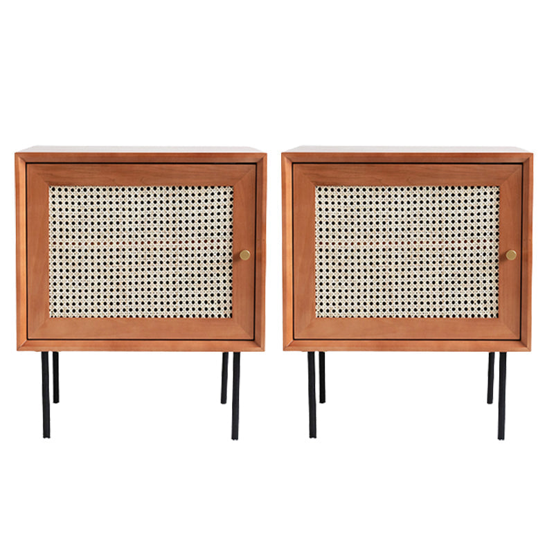 Comodino da comodino da comodino per pino e rattan con 1 porta