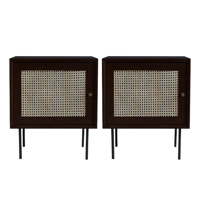 Pine et rotin table de chevet de lit contemporain armoire au chevet avec 1 porte