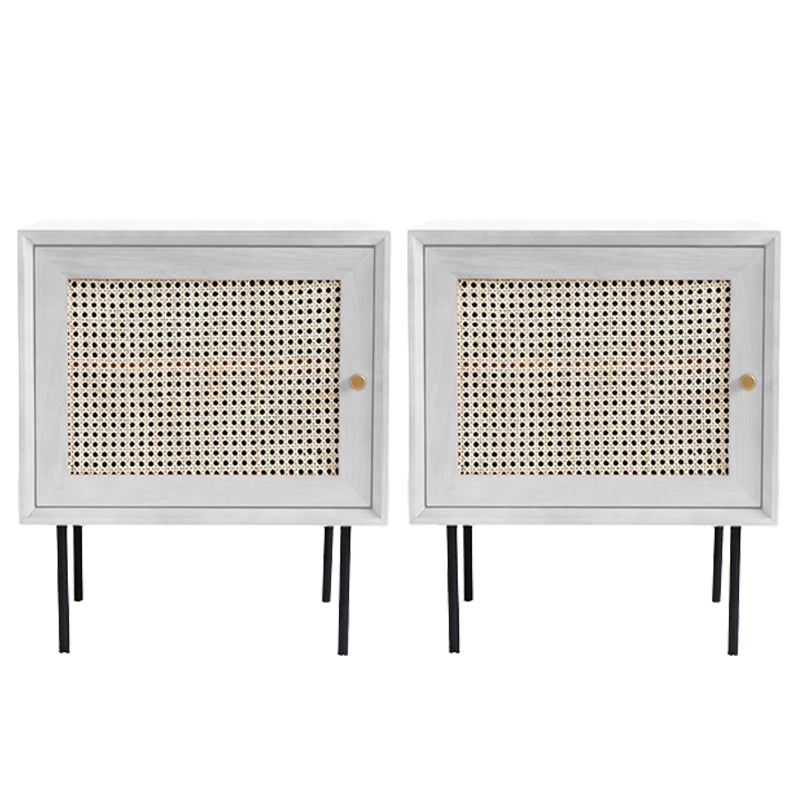 Pine et rotin table de chevet de lit contemporain armoire au chevet avec 1 porte