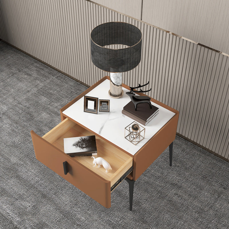 Modern 18 inch H Nightstand Faux Leather 1-ladel nachttafel met benen