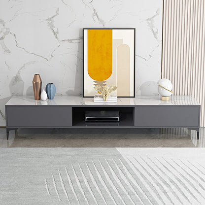 Contemporary 2-Door TV Stand 1-Open Shelf TV Console - 15.75" H White Clearhalo 'furn' 'furn_tv_stands_entertainment_centers' 'Furniture' 'Living Room Furniture' 'TV Stands & Entertainment Centers' 'TV Stands & Media Storage Furniture' 'tv_stands_entertainment_centers' 5732537