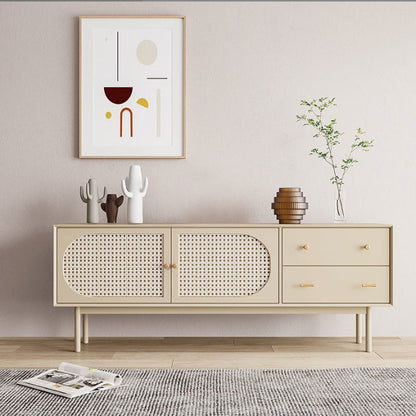 25.6" High Nordic TV Stand Solid Wood TV Cabinet with 2-Drawer & Cabinet Off-White Wicker & Rattan Clearhalo 'furn' 'furn_tv_stands_entertainment_centers' 'Furniture' 'Living Room Furniture' 'TV Stands & Entertainment Centers' 'TV Stands & Media Storage Furniture' 'tv_stands_entertainment_centers' 5732594