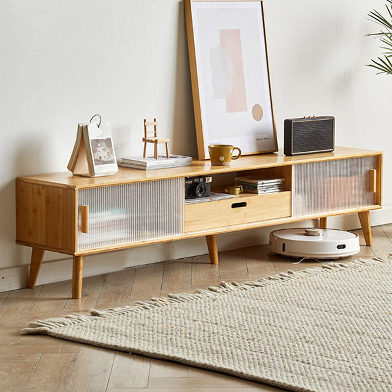 Natural 2-Door TV Stand Scandinavian Wood TV Console With Shelf 55"L x 12"W x 15"H 1 Clearhalo 'furn' 'furn_tv_stands_entertainment_centers' 'Furniture' 'Living Room Furniture' 'TV Stands & Entertainment Centers' 'TV Stands & Media Storage Furniture' 'tv_stands_entertainment_centers' 5732671