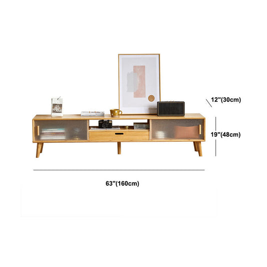 Console TV in legno scandinavo naturale a 2 porte con scaffale