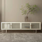 Metal and Glass TV Media Stand Industrial Media Console with Doors 71"L x 14"W x 20"H White Clearhalo 'furn' 'furn_tv_stands_entertainment_centers' 'Furniture' 'Living Room Furniture' 'TV Stands & Entertainment Centers' 'TV Stands & Media Storage Furniture' 'tv_stands_entertainment_centers' 5732706