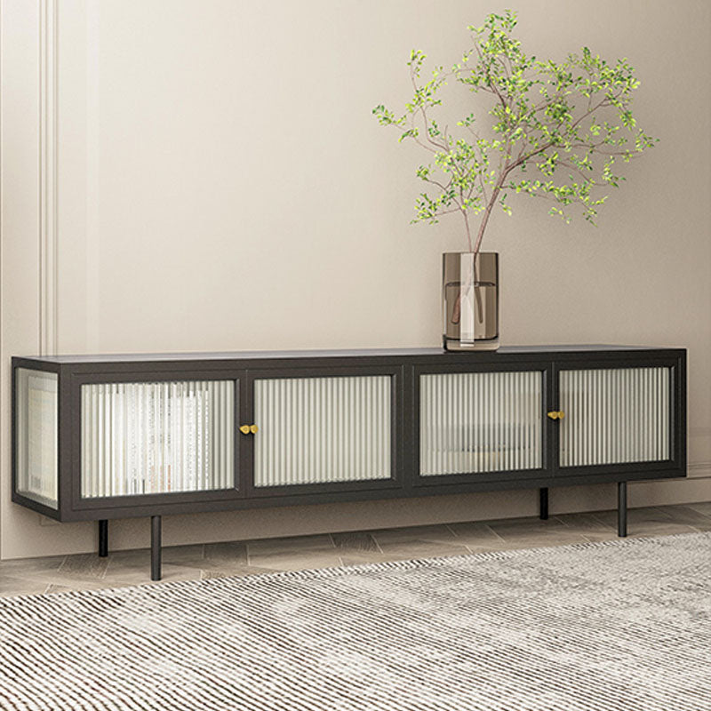 Metal and Glass TV Media Stand Industrial Media Console with Doors 63"L x 14"W x 20"H Black Clearhalo 'furn' 'furn_tv_stands_entertainment_centers' 'Furniture' 'Living Room Furniture' 'TV Stands & Entertainment Centers' 'TV Stands & Media Storage Furniture' 'tv_stands_entertainment_centers' 5732708