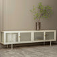 Metal and Glass TV Media Stand Industrial Media Console with Doors 63"L x 14"W x 20"H White Clearhalo 'furn' 'furn_tv_stands_entertainment_centers' 'Furniture' 'Living Room Furniture' 'TV Stands & Entertainment Centers' 'TV Stands & Media Storage Furniture' 'tv_stands_entertainment_centers' 5732709
