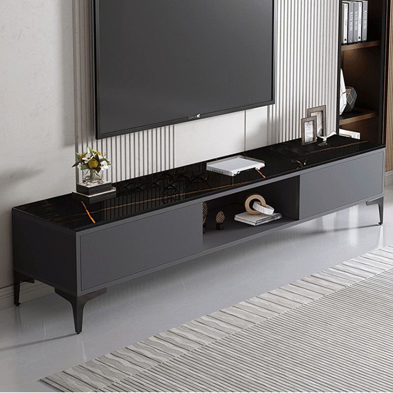 15.7" H Glam TV Cabinet Glass Top Media Console TV Stand with 2 Doors Black Clearhalo 'furn' 'furn_tv_stands_entertainment_centers' 'Furniture' 'Living Room Furniture' 'TV Stands & Entertainment Centers' 'TV Stands & Media Storage Furniture' 'tv_stands_entertainment_centers' 5732720