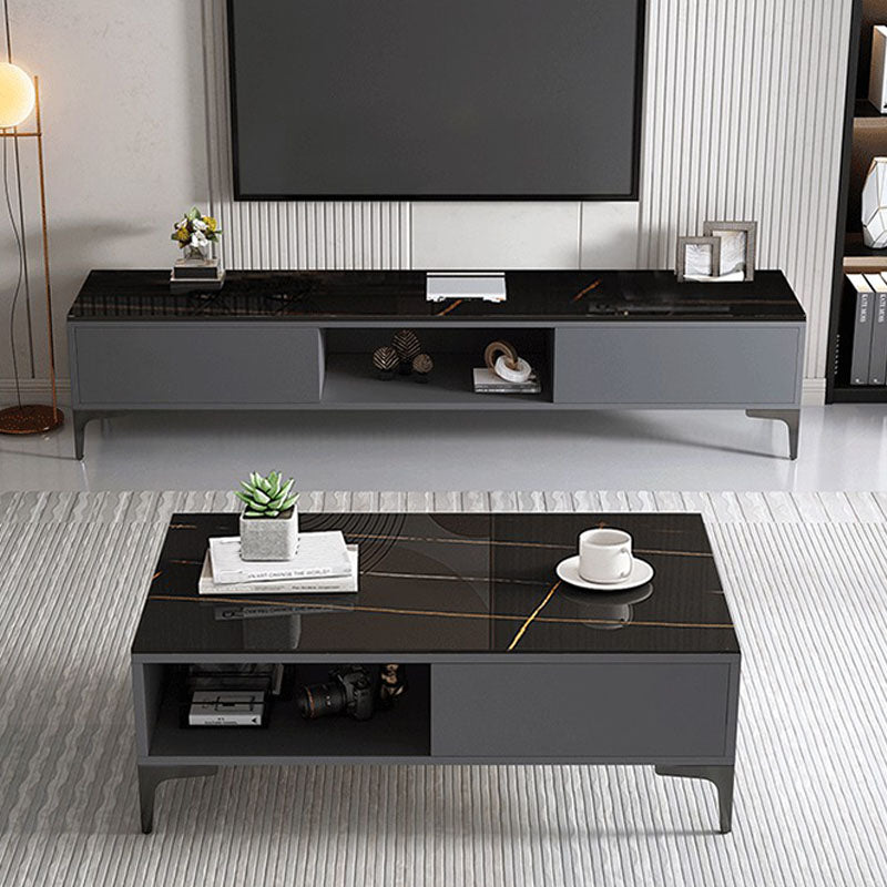 15.7" H Glam TV Cabinet Glass Top Media Console TV Stand with 2 Doors Clearhalo 'furn' 'furn_tv_stands_entertainment_centers' 'Furniture' 'Living Room Furniture' 'TV Stands & Entertainment Centers' 'TV Stands & Media Storage Furniture' 'tv_stands_entertainment_centers' 5732722