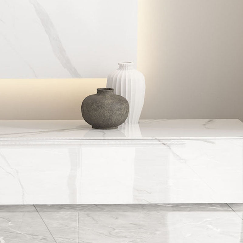 White Stone TV Stand Contemporary Simple TV Console with Drawers