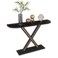 Half Moon Stone Top Accent Table with Black Iron Pedestal Base Black Gold Clearhalo 'Console Tables' 'console_tables' 'Entry & Mudroom Furniture' 'furn' 'furn_console_tables' 'Furniture' 5732799