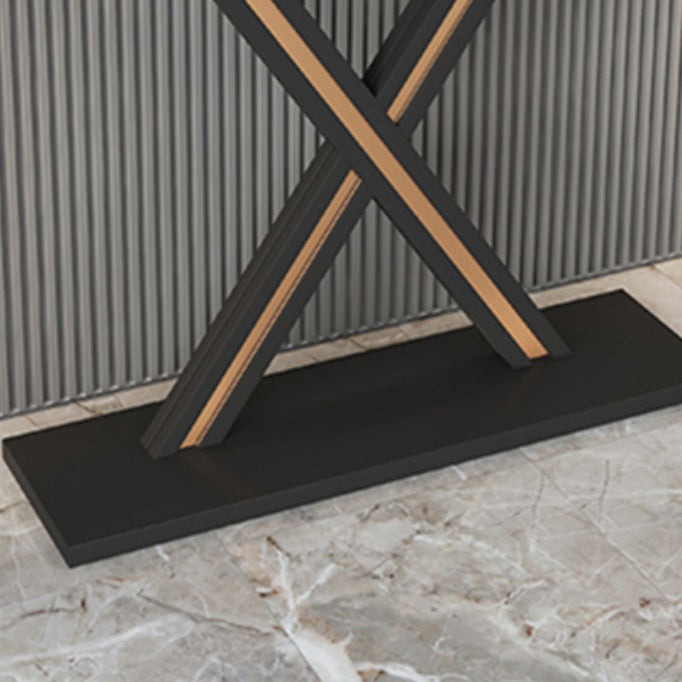 Half Moon Stone Top Accent Table with Black Iron Pedestal Base Clearhalo 'Console Tables' 'console_tables' 'Entry & Mudroom Furniture' 'furn' 'furn_console_tables' 'Furniture' 5732801