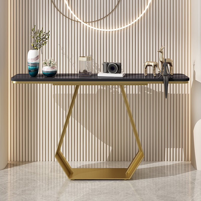 Tavolo accento superiore rettangolo in stile glam con base di ferro e top in pietra