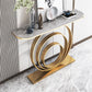 Stone Console Table 31.49" High Metal Frame Half Moon Accent Table Gold Gray Clearhalo 'Console Tables' 'console_tables' 'Entry & Mudroom Furniture' 'furn' 'furn_console_tables' 'Furniture' 5732894