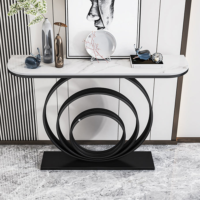 Stone Console Table 31.49" High Metal Frame Half Moon Accent Table Clearhalo 'Console Tables' 'console_tables' 'Entry & Mudroom Furniture' 'furn' 'furn_console_tables' 'Furniture' 5732904