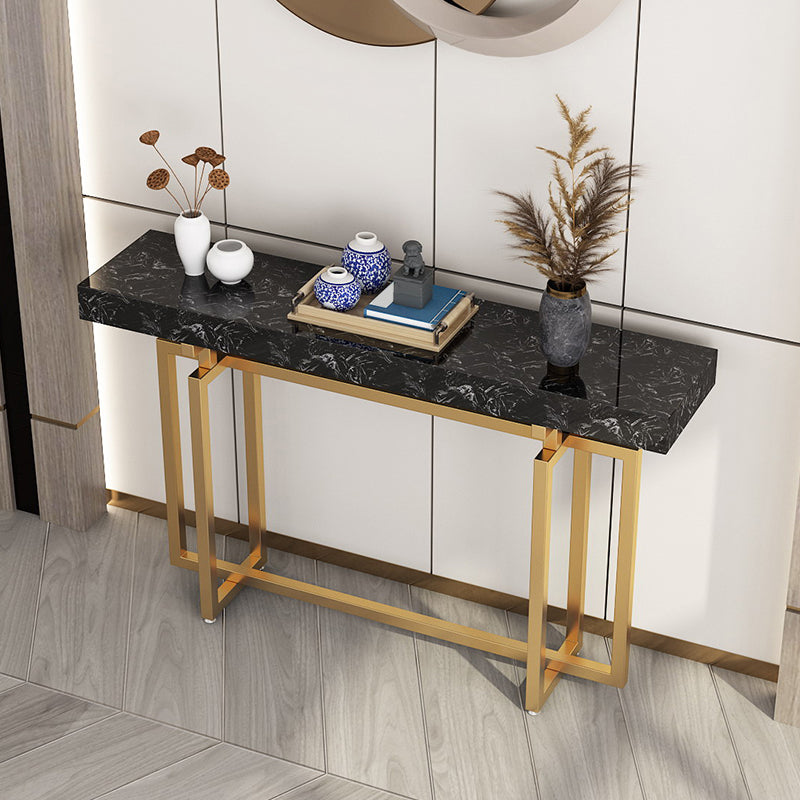 Rectangle Marble Top Console Table with Iron Trestle Base for Hall Gold Black Clearhalo 'Console Tables' 'console_tables' 'Entry & Mudroom Furniture' 'furn' 'furn_console_tables' 'Furniture' 5732931