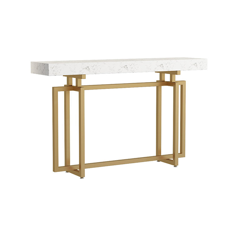Rectangle Marble Top Console Table with Iron Trestle Base for Hall Gold White Clearhalo 'Console Tables' 'console_tables' 'Entry & Mudroom Furniture' 'furn' 'furn_console_tables' 'Furniture' 5732937
