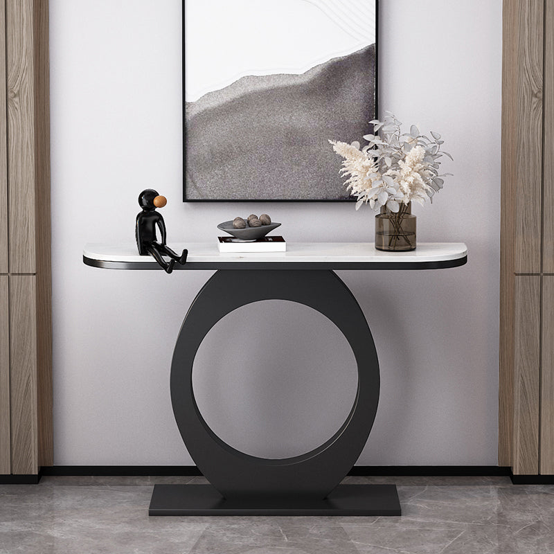 Half Moon Console Table with Pedestal Base for Hall Accent Table 47"L x 12"W x 31"H Black White Clearhalo 'Console Tables' 'console_tables' 'Entry & Mudroom Furniture' 'furn' 'furn_console_tables' 'Furniture' 5732954