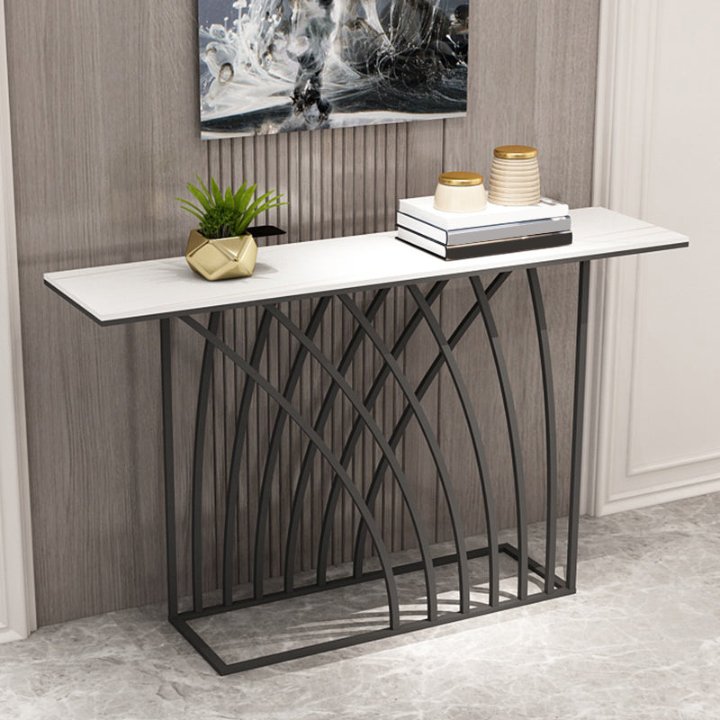 Glam Style Rectangle Top Accent Table with Abstract Iron Base for Hall