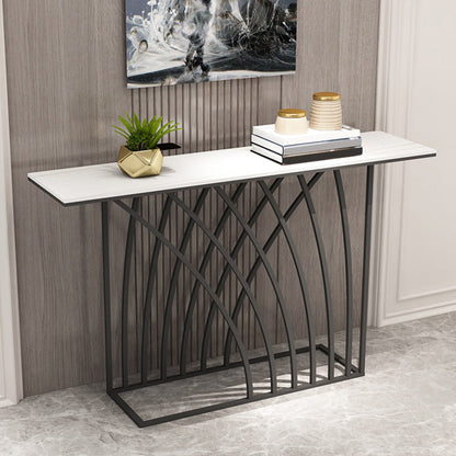 Glam Style Rectangle Top Accent Table with Abstract Iron Base for Hall