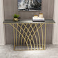 Glam Style Rectangle Top Accent Table with Abstract Iron Base for Hall